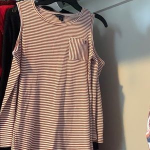 Red and white striped long sleeve blouse